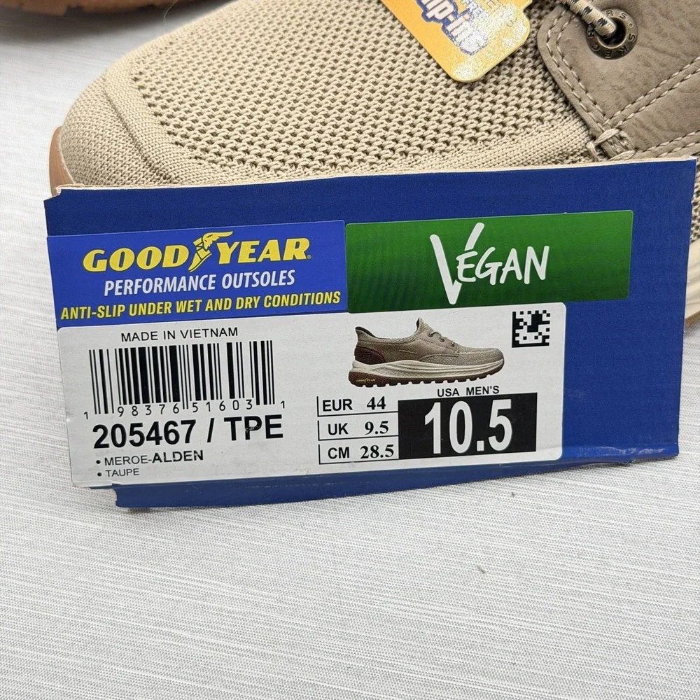 Skechers Slip Ins Men's 10.5 Wide Taupe Walking Shoes Relaxed Fit Goodyear Meroe